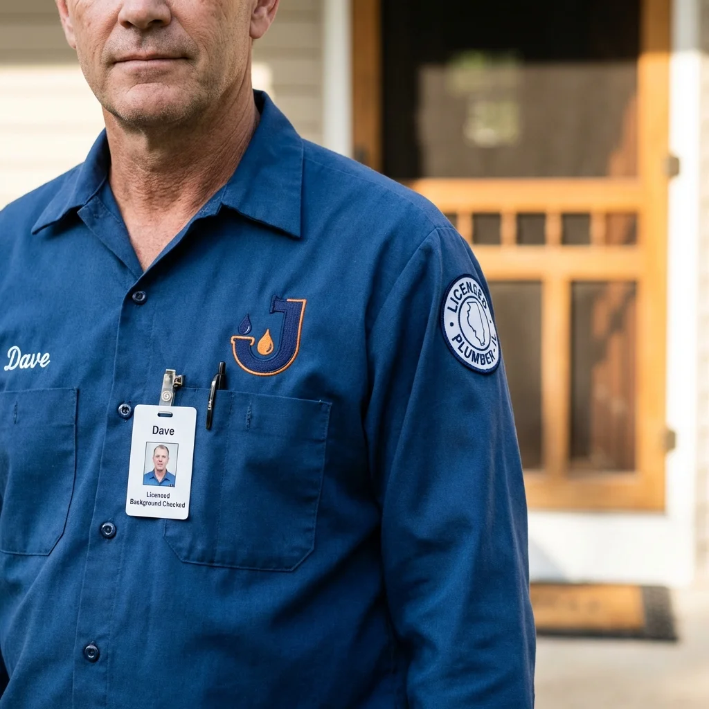 Licensed plumber showing ID badge in Hartselle, AL