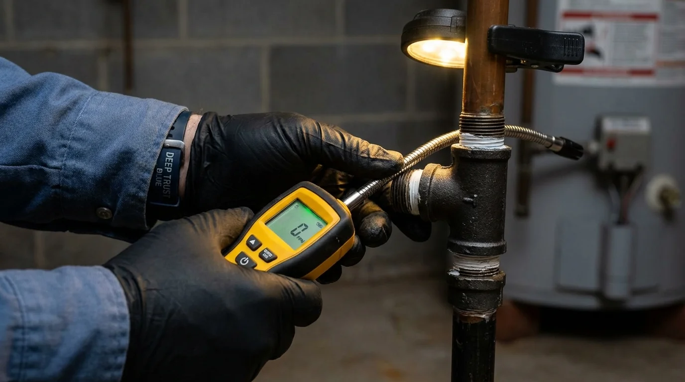 Gas leak detection with electronic sniffer by Johns Plumbing LLC in Hartselle