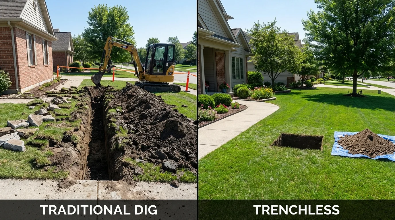 Trenchless sewer repair with minimal yard damage versus traditional excavation in Hartselle, AL
